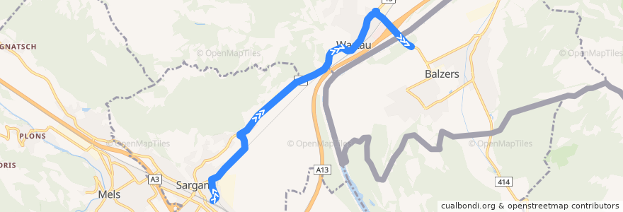 Mapa del recorrido Bus 12E: Sargans Bahnhof => Vaduz Post de la línea  en St. Gallen.