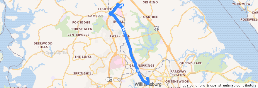 Mapa del recorrido Blue Line/Richmond Rd to WTC de la línea  en ویرجینیا.