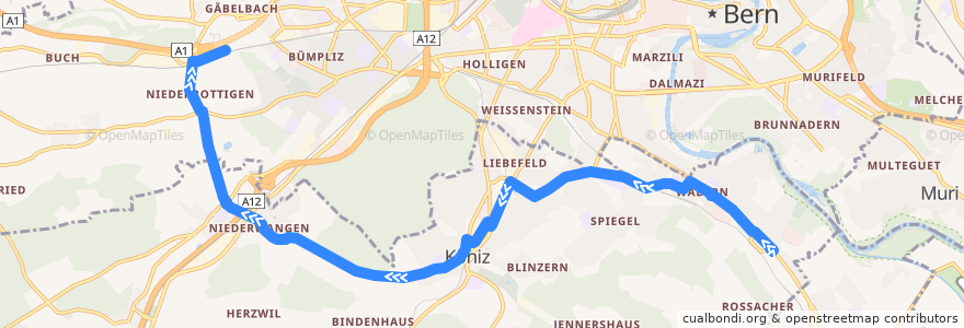 Mapa del recorrido Bus 22: Kleinwabern => Brünnen Westside Bahnhof de la línea  en Köniz.