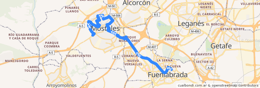 Mapa del recorrido Bus 526: Fuenlabrada - Móstoles de la línea  en Comunidad de Madrid.