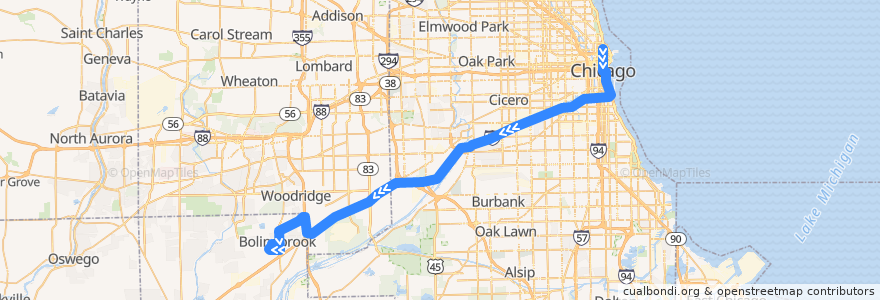 Mapa del recorrido North Bolingbrook - East Loop Express (Westbound) de la línea  en ایلینوی.