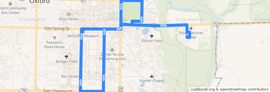 Mapa del recorrido BCRTA P3 Ditmer Express de la línea  en Oxford.