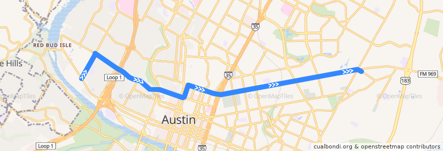 Mapa del recorrido Capital Metro 18 MLK (eastbound) de la línea  en Austin.