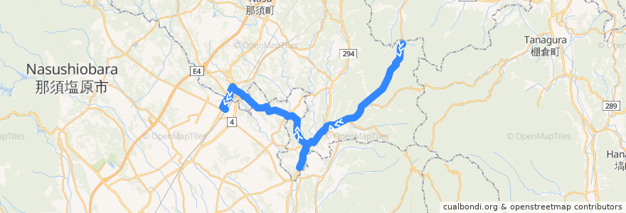 Mapa del recorrido 那須町民バス追分・黒磯駅線 追分⇒伊王野・稲沢⇒黒磯駅 de la línea  en Präfektur Tochigi.