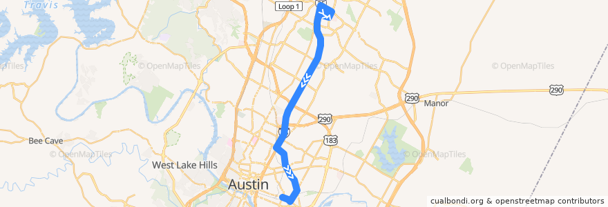 Mapa del recorrido Capital Metro 135 Dell Limited (southbound) de la línea  en Austin.