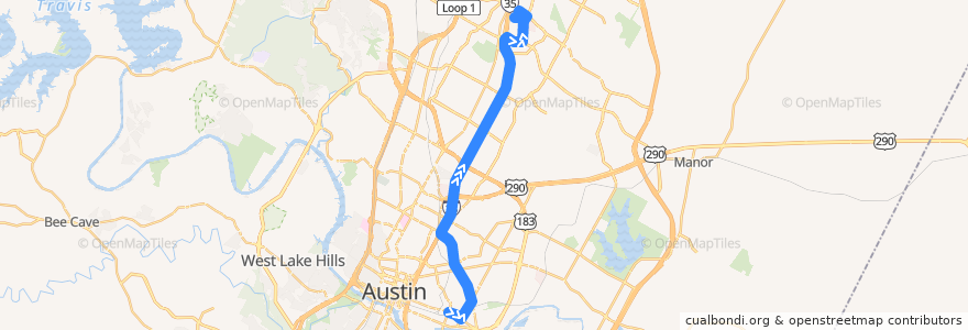 Mapa del recorrido Capital Metro 135 Dell Limited (northbound) de la línea  en Austin.