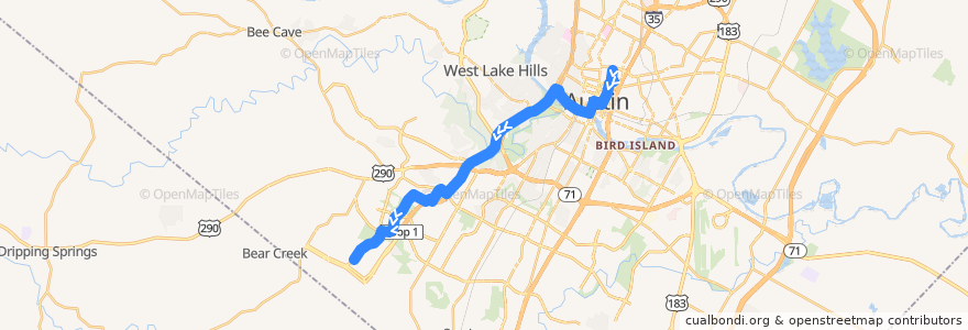 Mapa del recorrido Capital Metro 111 South MoPac Flyer (southbound) de la línea  en Austin.