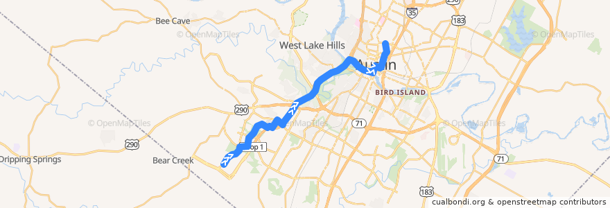 Mapa del recorrido Capital Metro 111 South MoPac Flyer (northbound) de la línea  en Austin.