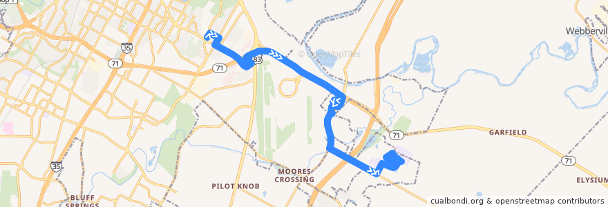 Mapa del recorrido Capital Metro 271 Del Valle Feeder (eastbound) de la línea  en Austin.