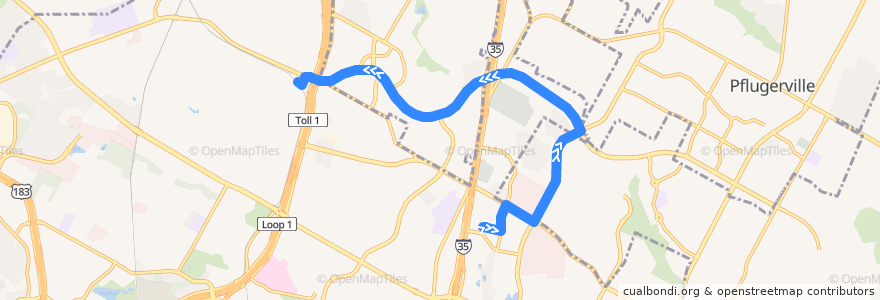 Mapa del recorrido Capital Metro 243 Wells Branch (westbound) de la línea  en Travis County.