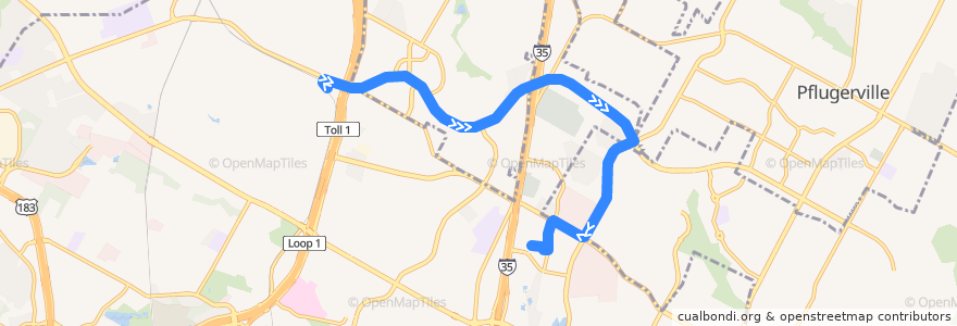 Mapa del recorrido Capital Metro 243 Wells Branch (eastbound) de la línea  en Travis County.