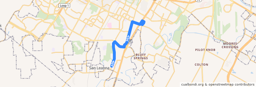 Mapa del recorrido Capital Metro 201 Southpark Meadows (northbound) de la línea  en Austin.