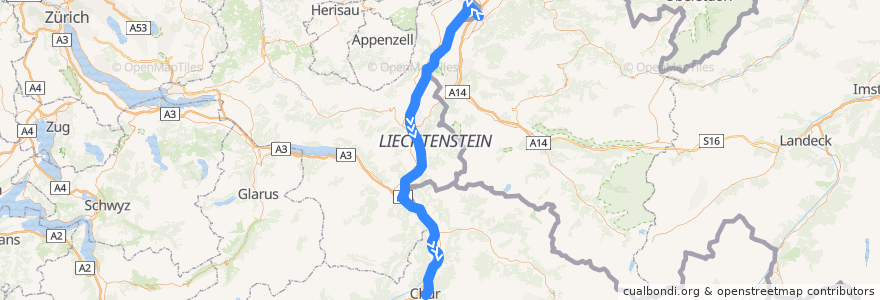 Mapa del recorrido Flixbus 141: Berlin ZOB => Chur, Bf. (Postautostation) de la línea  en Schweiz/Suisse/Svizzera/Svizra.