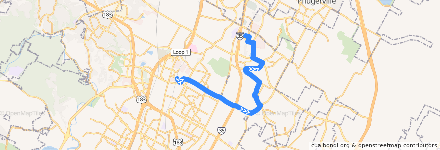 Mapa del recorrido Capital Metro 392 Braker (eastbound) de la línea  en Austin.