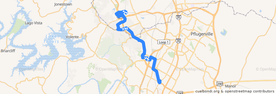 Mapa del recorrido Capital Metro 383 Research (southbound) de la línea  en أوستن.