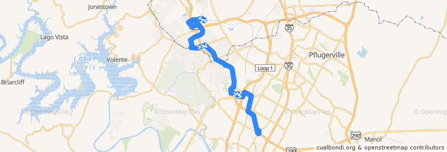 Mapa del recorrido Capital Metro 383 Research (southbound) de la línea  en Austin.