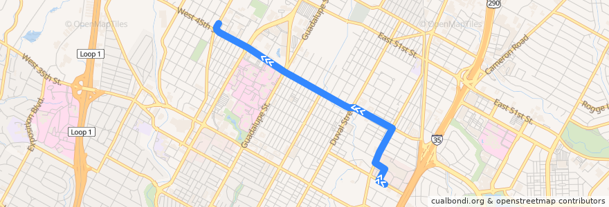 Mapa del recorrido Capital Metro 345 45th Street (westbound) de la línea  en Austin.