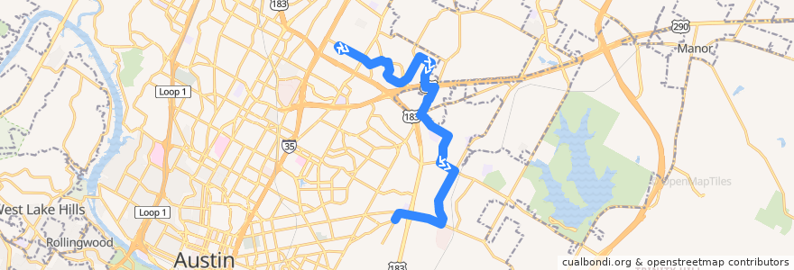 Mapa del recorrido Capital Metro 339 Tuscany (eastbound) de la línea  en Austin.