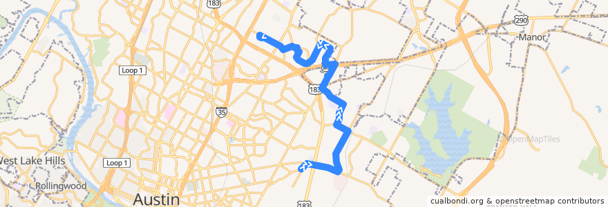 Mapa del recorrido Capital Metro 339 Tuscany (westbound) de la línea  en Austin.