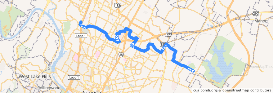 Mapa del recorrido Capital Metro 337 Koenig/Colony Park (westbound) de la línea  en Austin.