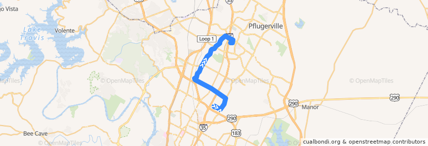 Mapa del recorrido Capital Metro 325 Metric/Rundberg (northbound) de la línea  en Austin.