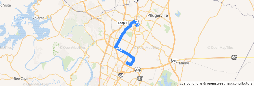 Mapa del recorrido Capital Metro 325 Metric/Rundberg (southbound) de la línea  en Austin.