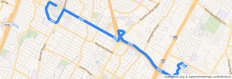 Mapa del recorrido Capital Metro 323 Anderson (westbound) de la línea  en 奥斯汀 / 柯士甸.