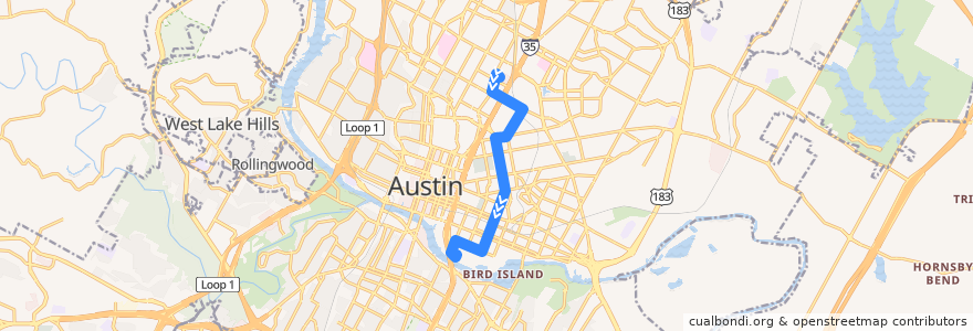 Mapa del recorrido Capital Metro 322 Chicon/Cherrywood (southbound) de la línea  en Austin.