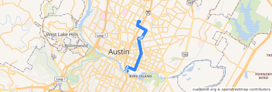 Mapa del recorrido Capital Metro 322 Chicon/Cherrywood (northbound) de la línea  en Austin.