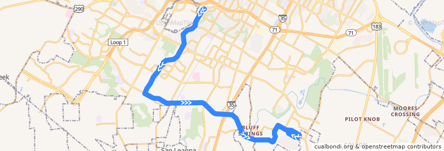 Mapa del recorrido Capital Metro 318 Westgate/Slaughter (eastbound) de la línea  en Austin.