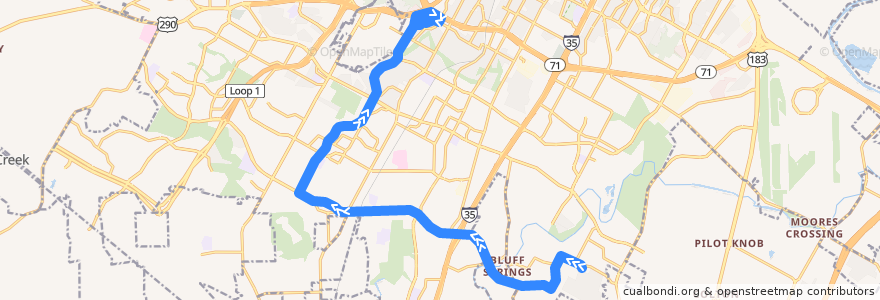 Mapa del recorrido Capital Metro 318 Westgate/Slaughter (westbound) de la línea  en Austin.