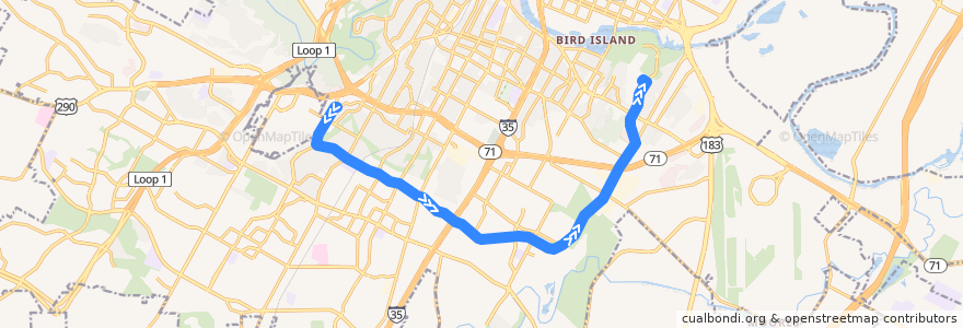 Mapa del recorrido Capital Metro 311 Stassney (eastbound) de la línea  en Austin.