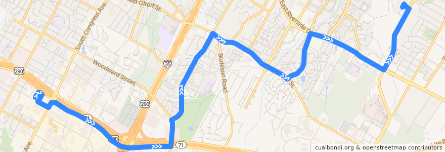 Mapa del recorrido Capital Metro 310 Parker/Wickersham (eastbound) de la línea  en Austin.