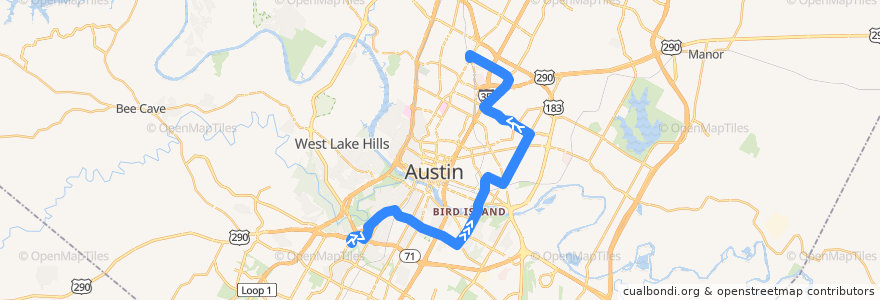 Mapa del recorrido Capital Metro 300 Springdale/Oltorf (northbound) de la línea  en Austin.