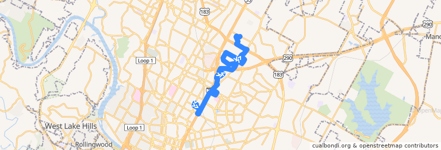 Mapa del recorrido Capital Metro 492 Delwood (northbound) de la línea  en Austin.