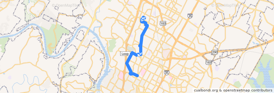 Mapa del recorrido Capital Metro 491 Allandale (southbound) de la línea  en Austin.