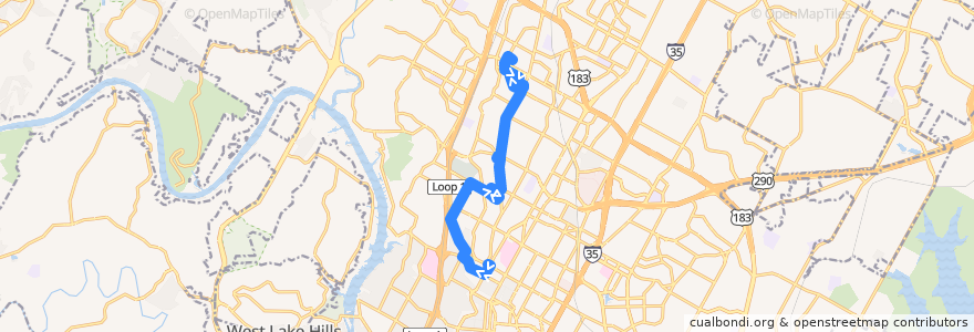 Mapa del recorrido Capital Metro 491 Allandale (northbound) de la línea  en Остин.