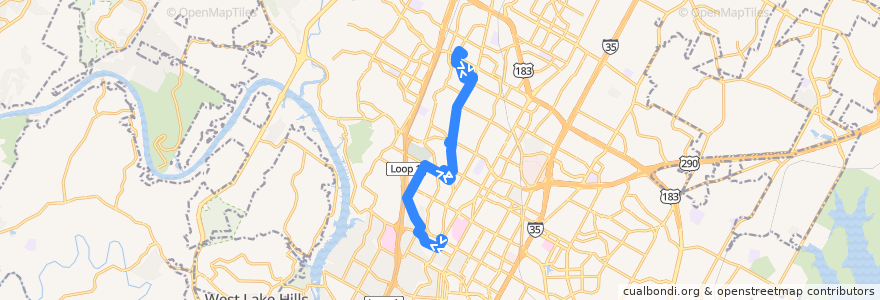 Mapa del recorrido Capital Metro 491 Allandale (northbound) de la línea  en Austin.