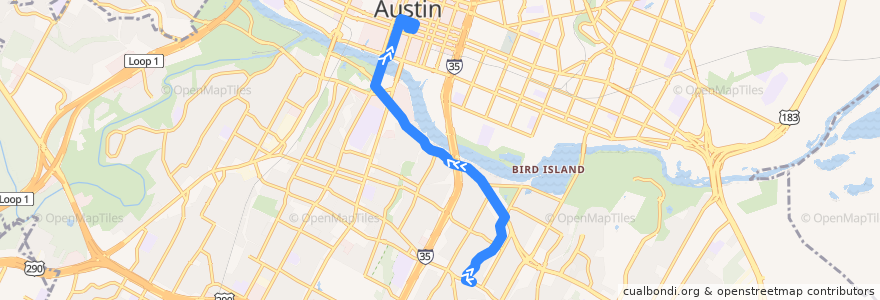 Mapa del recorrido Capital Metro 483 Night Owl Riverside (northbound) de la línea  en Austin.