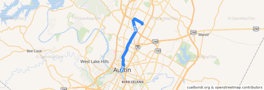 Mapa del recorrido Capital Metro 481 Night Owl North Lamar (northbound) de la línea  en Austin.