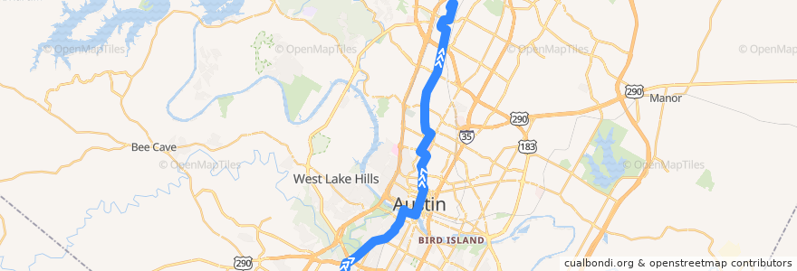 Mapa del recorrido Capital Metro 803 Burnet/South Lamar (northbound) de la línea  en Austin.