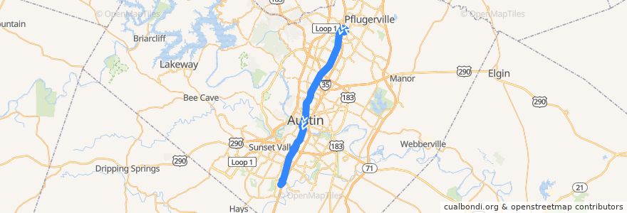 Mapa del recorrido Capital Metro 801 North Lamar/South Congress (southbound) de la línea  en Austin.