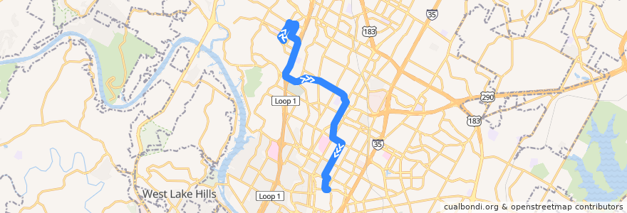 Mapa del recorrido Capital Metro 681 Intramural Fields/Far West (inbound) de la línea  en Austin.