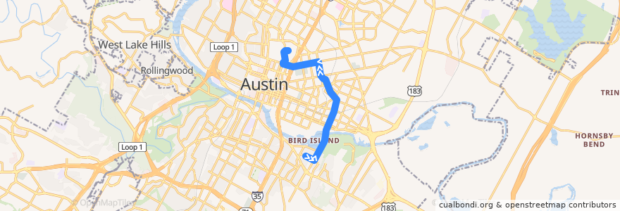 Mapa del recorrido Capital Metro 672 Lakeshore (inbound) de la línea  en Austin.