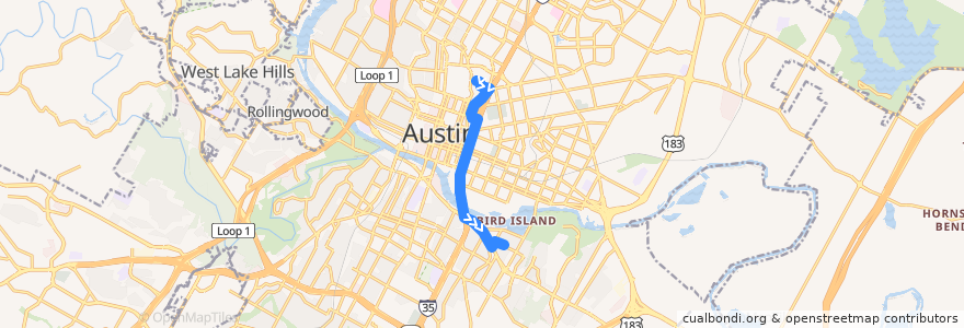 Mapa del recorrido Capital Metro 672 Lakeshore (outbound) de la línea  en Austin.