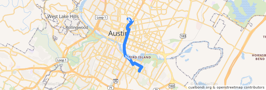 Mapa del recorrido Capital Metro 671 North Riverside (outbound) de la línea  en Austin.