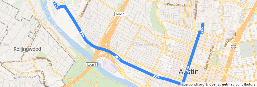 Mapa del recorrido Capital Metro 663 Lake Austin (inbound) de la línea  en Austin.