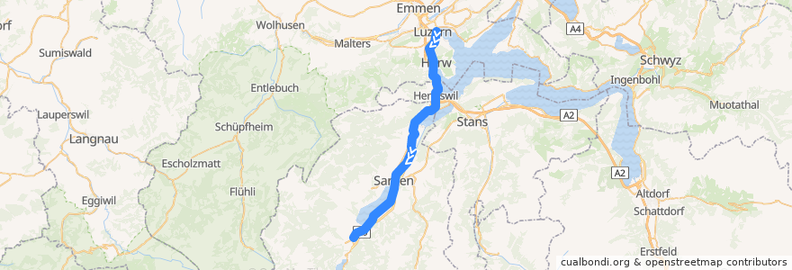 Mapa del recorrido S5: Luzern => Giswil de la línea  en Schweiz/Suisse/Svizzera/Svizra.