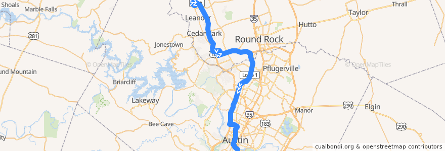 Mapa del recorrido Capital Metro 987 Leander/Lakeline Express (southbound) de la línea  en Texas.