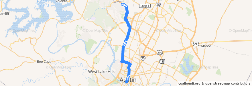 Mapa del recorrido Capital Metro 982 Pavilion Express (southbound) de la línea  en Austin.